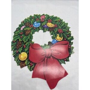 VINTAGE EUREKA 70'S  CHRISTMAS DECORATION WREATH HORN RIBBONS DIE CUT 2 SIDES